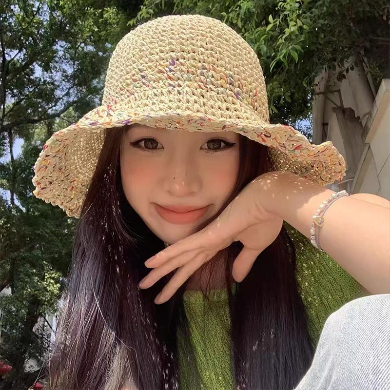 Women Handwoven Rainbow Straw  - Bucket Hat Straw 评论和价格